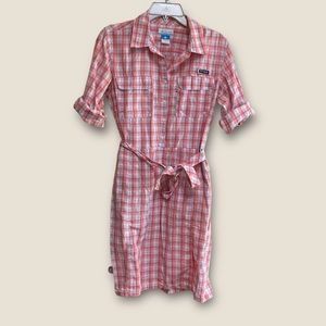 COLUMBIA PFG Super Bonehead tunic Dress Women Size Medium Plaid Pink / Blue